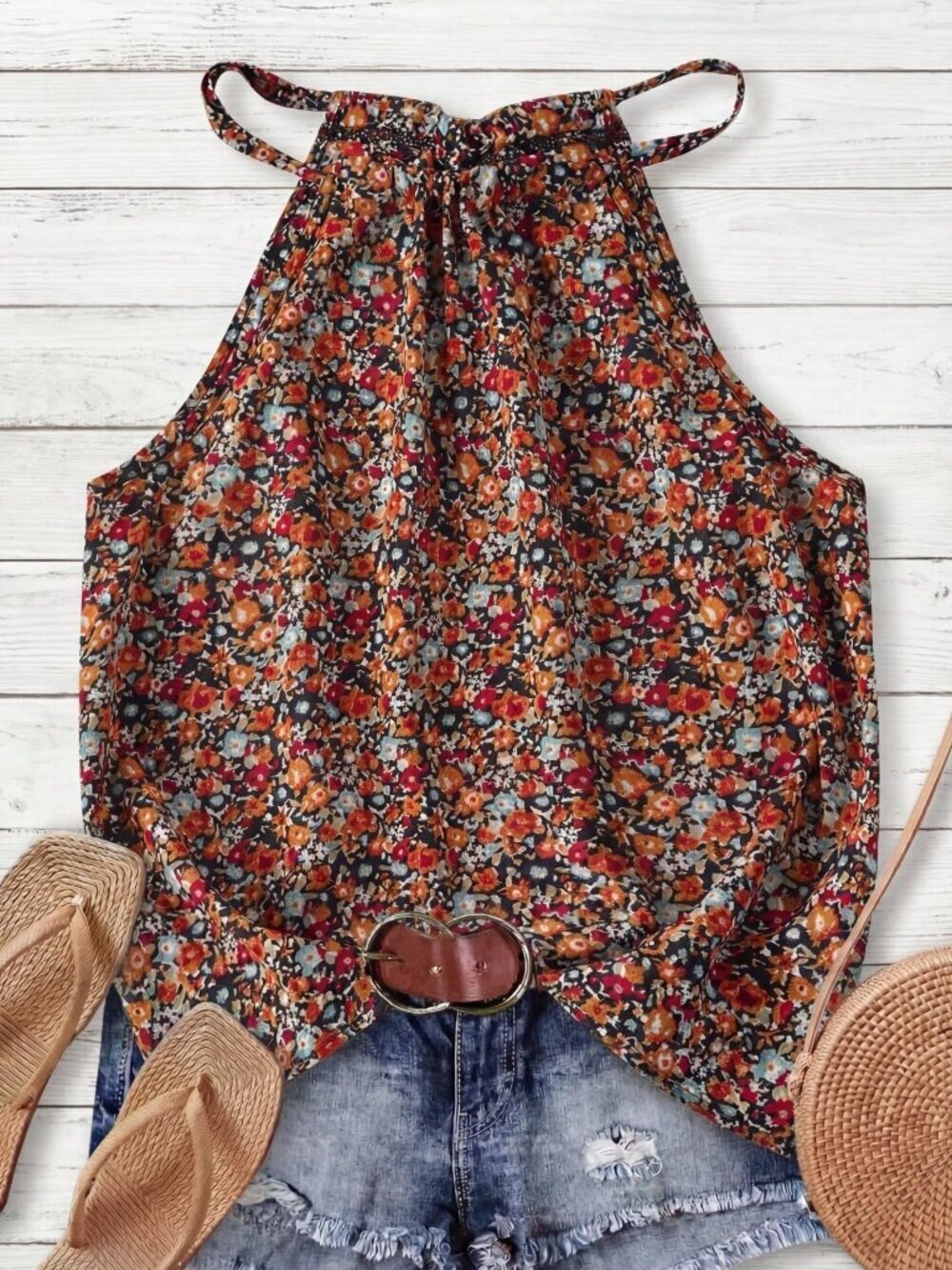 Multicolor Boho Women's Casual Ditsy Floral Backless Tie-Up Bowknot Crop Top